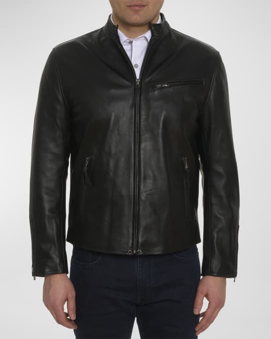 Robert Graham Men's Kilburn Leather Bomber Jacket | Neiman Marcus