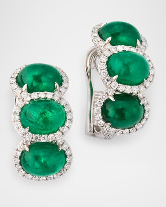 18K White Gold Emerald and Diamond Earrings