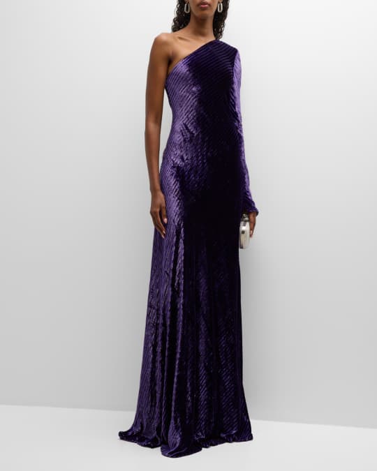 Bottega Veneta ruched zip-up velvet maxi dress - Purple
