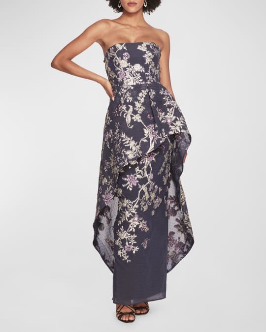 Marchesa Notte Strapless Floral Fil Coupe Column Gown | Neiman Marcus