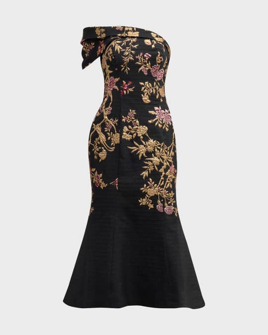 Marchesa notte metallic floral cocktail dress hot sale
