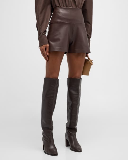 Straight-Leg Vegan Leather Shorts