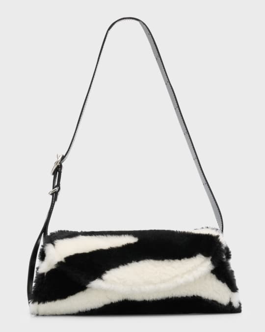 Jil Sander Cannolo Small Zebra Faux-Fur Shoulder Bag | Neiman Marcus