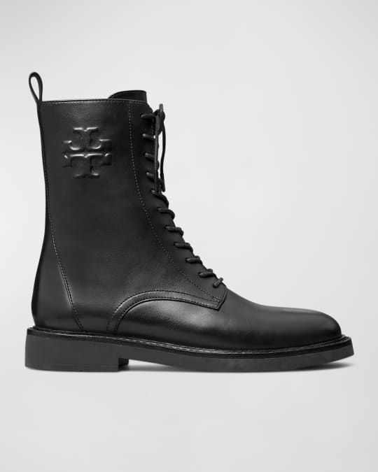 Tory Burch Logo Embossed Lace Up Combat Boots Neiman Marcus