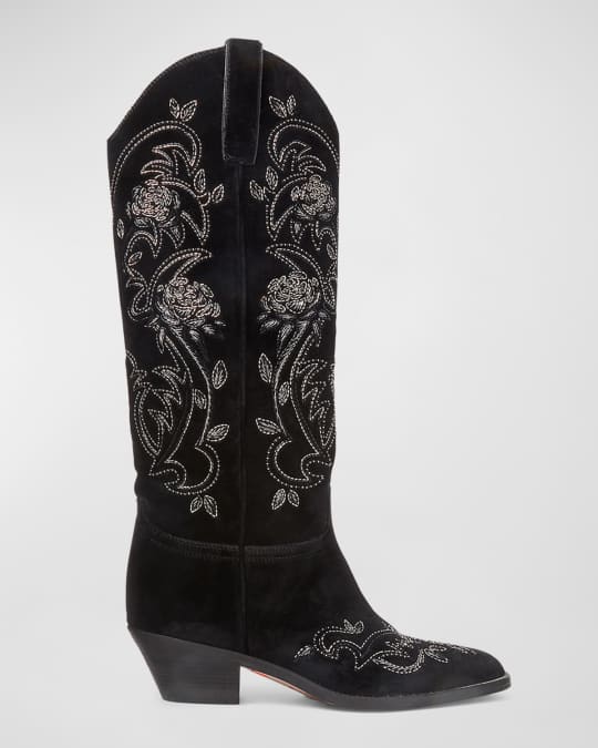 Ralph Lauren Collection Jaelynne Beaded Velvet Cowboy Boots | Neiman Marcus