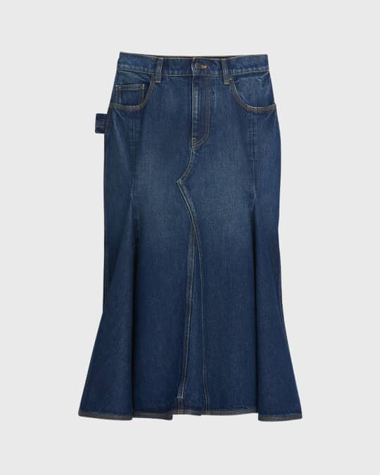 Marc Jacobs Paneled Denim Midi Skirt with Pleating Neiman Marcus