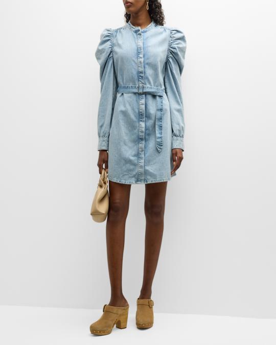 where to find cute maternity dresses Threadbare Women's Denim Puff Sleeve Shirt Dress in Sage Womens Maternity Solid Color Jumpsuits + Rompers Fashion Christmas Party Red Color:AX409WH