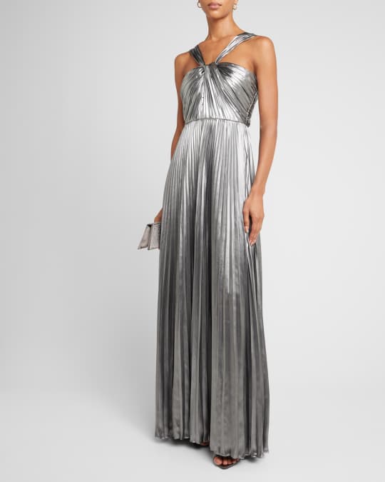 Ungaro Zoe Pleated Metallic Halter Gown | Neiman Marcus