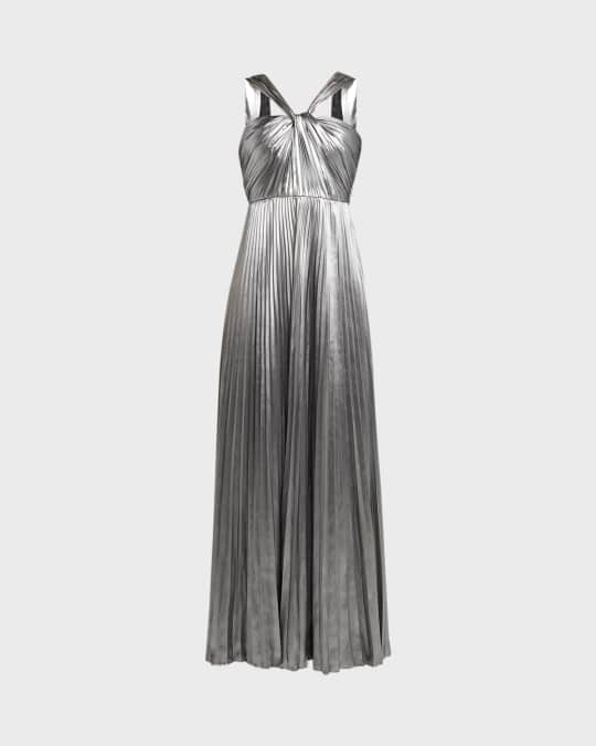 Ungaro Zoe Pleated Metallic Halter Gown | Neiman Marcus