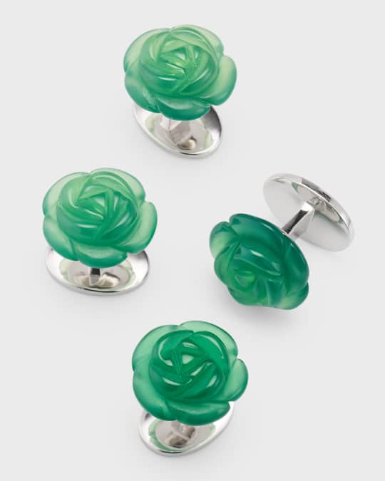 Men's Carved Green Onyx Rose Shirt Studs