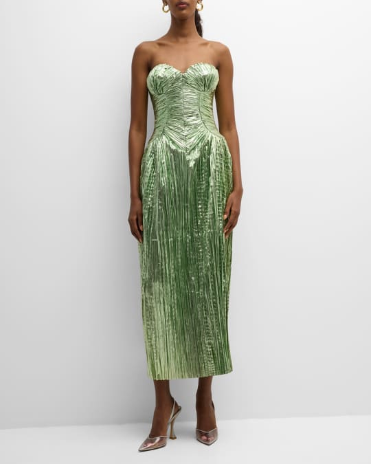 Cult Gaia Ashika Strapless Metallic Plisse Gown Neiman Marcus