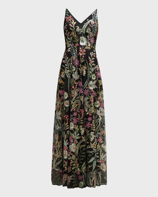 Dress the Population Black Label Ariyah Sleeveless Floral Sequin Gown Neiman Marcus