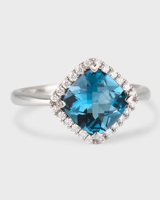 Lisa Nik Rocks 18K White Gold Petite Cushion Cut Blue Topaz and Diamond ...