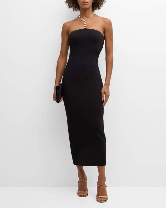 Galvan Mystique Midi Dress with Globe Chain Halter | Neiman Marcus