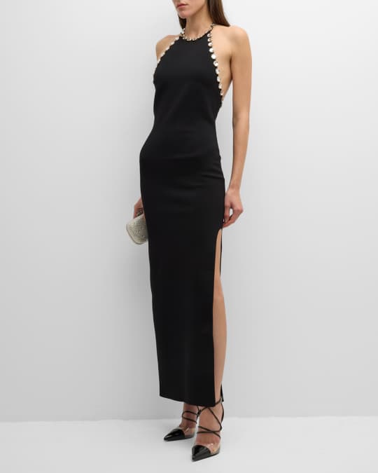 Galvan Galaxy Embellished Slit-Hem Halter Gown | Neiman Marcus