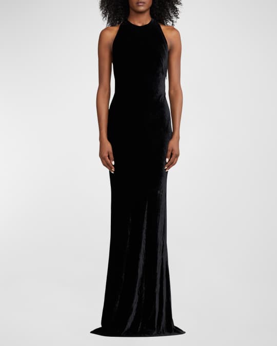 Ralph Lauren Collection Nadege Strass Mesh-Back Velvet Gown