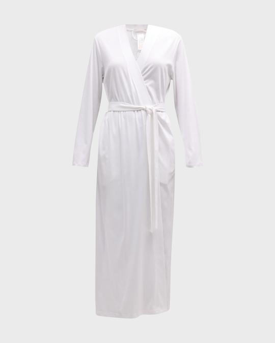 Hanro Naila Long Lace-Inset Cotton Robe | Neiman Marcus