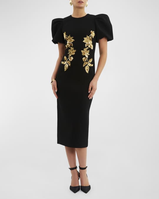 REBECCA VALLANCE Versailles Puff-Sleeve Floral Sequin Midi Dress | Neiman  Marcus