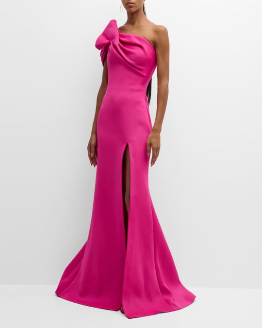 Jovani One-Shoulder Side-Slit A-line Gown | Neiman Marcus