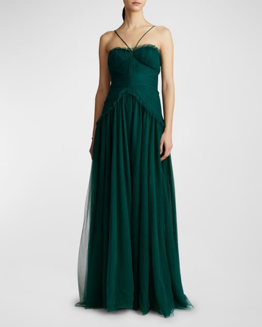 Zac Posen Tiered Ruffle-Trim Tulle Gown | Neiman Marcus