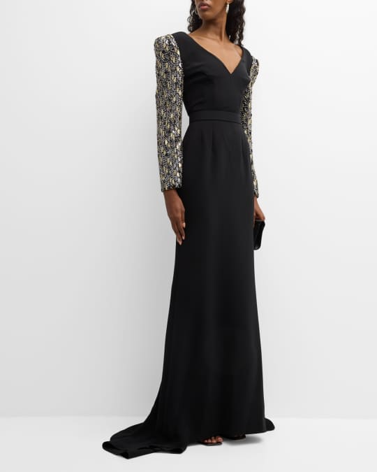 indian long gown dress Black Flared Net Long Gown with Dupatta, Indian Long Dress, Embroidery