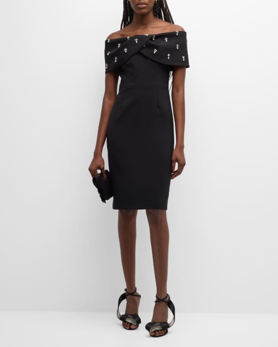 off the shoulder bodycon dress black Augusta Off the Shoulder Foldover Mini Dress • Shop American Threads Black / M main image 1