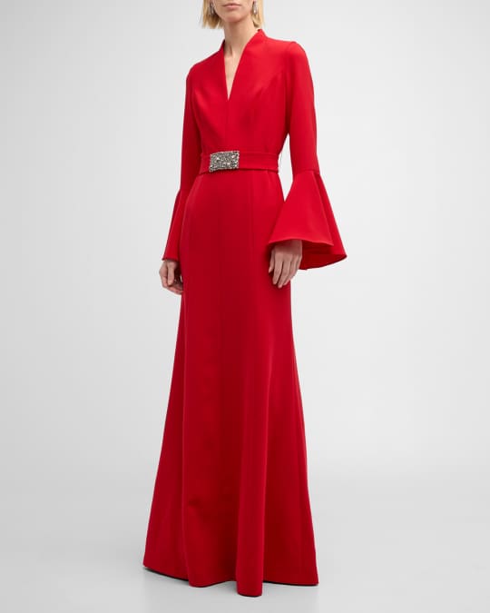 Rickie Freeman for Teri Jon Bell Sleeve Jewel Embellished Crepe