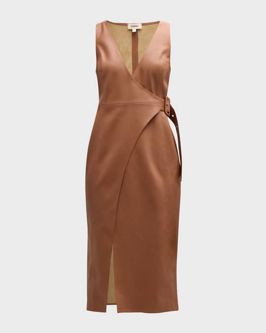 Amal Faux Leather Buckle Midi Dress