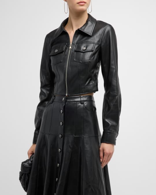 Cinq a Sept Marilee Cropped Vegan Leather Jacket | Neiman Marcus