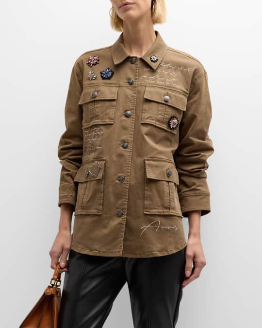 Vera Love Letter Embellished Military Twill Jacket