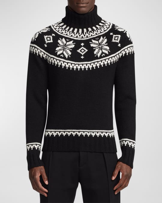 Men's Hand-Knit Cashmere Snowflake Turtleneck