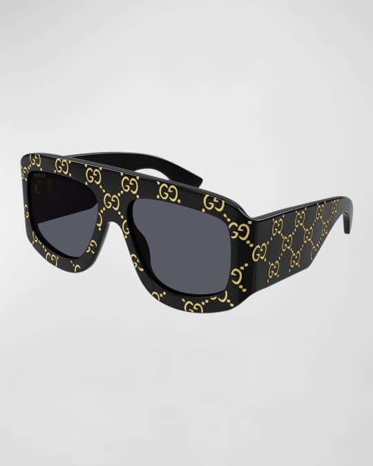 Gucci Men's GG0983Sm Monogram Acetate Shield Sunglasses | Neiman Marcus