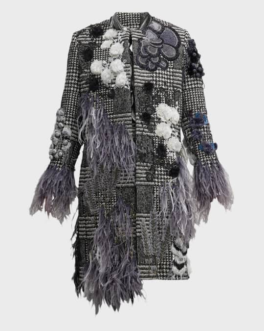 Glam Rock Classic Top Coat with Feathers