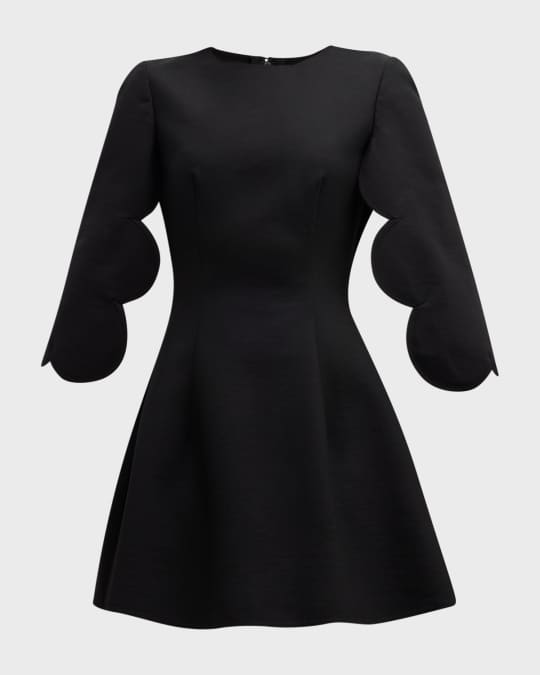 Oscar de la Renta Scalloped Slit-Sleeve Jewel-Neck Stretch Wool Mini Dress  | Neiman Marcus