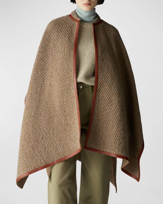Loro Piana Sydney Leather-Trim Cashmere Knit Poncho | Neiman Marcus