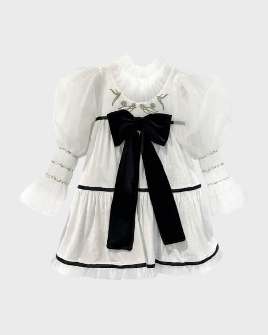 Girl's Aurora Embroidered Velour Dress, Size 12M-10