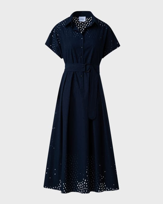 Akris punto Lasercut Grid Cotton Poplin Dress with Belt Neiman Marcus