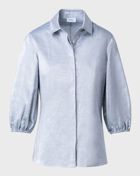 Metallic Cotton Button Front Blouse