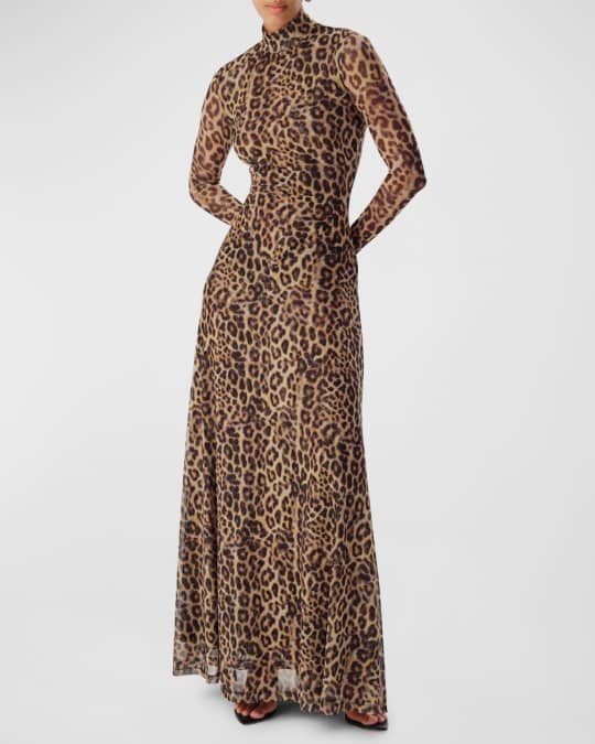 Lux Long Leopard Print Maxi Sheer Dress