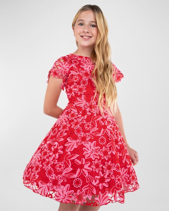 Girl's Fit & Flare Floral Crochet Lace Dress, Size 7-16