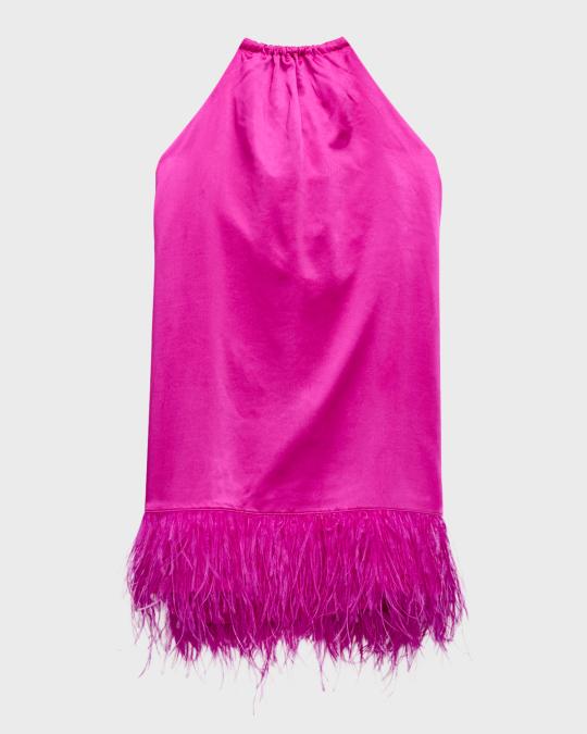 cult gaia pink feather dress Cult Gaia Shannon Feather Mini Dress XS by Cult Gaia