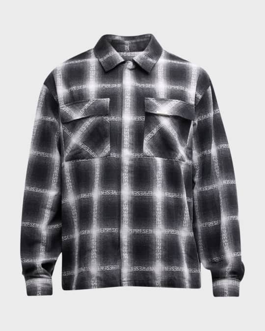 everyone back logo check button-down Ｌ REPRESENT Men's Logo Check Flannel Button-Down Shirt | Neiman Marcus