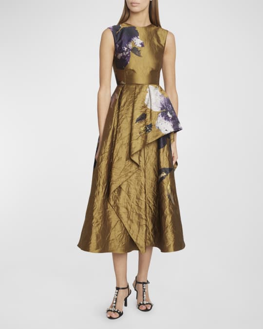 Floral Print Asymmetric Draped Sleeveless Midi Dress