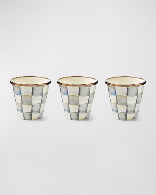 Sterling Check Enamel Herb Pots, Set of 3