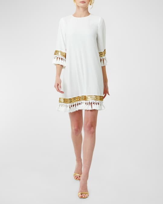 Chiffon Embellished Tassel Trim Mini Dress