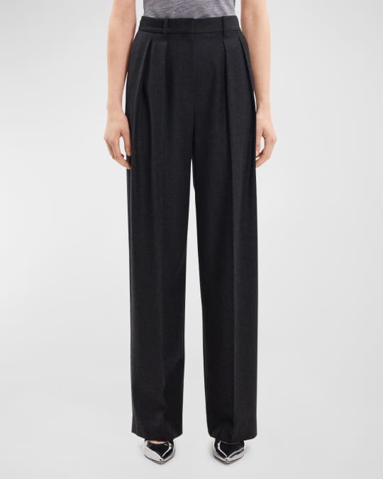 Theory Double Pleat Wool Flannel Pants Neiman Marcus
