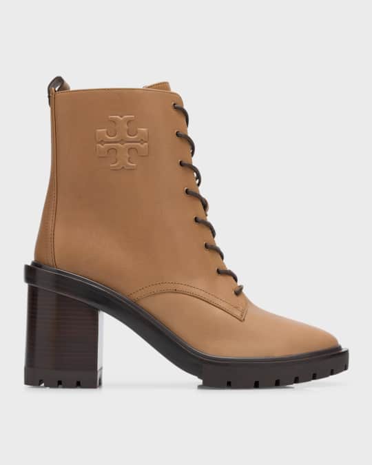 Tory Burch Leather Double T Lace Up Ankle Boots Neiman Marcus