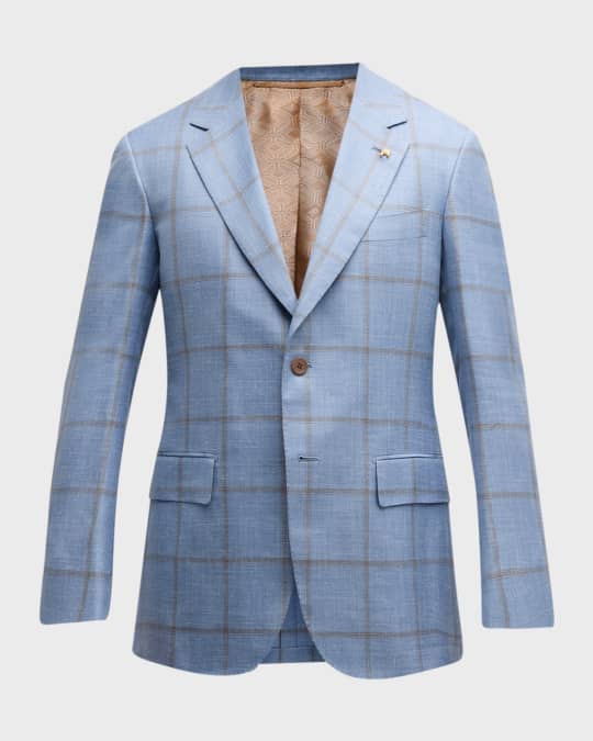 Men's Windowpane Single-Breasted Blazer Jacket