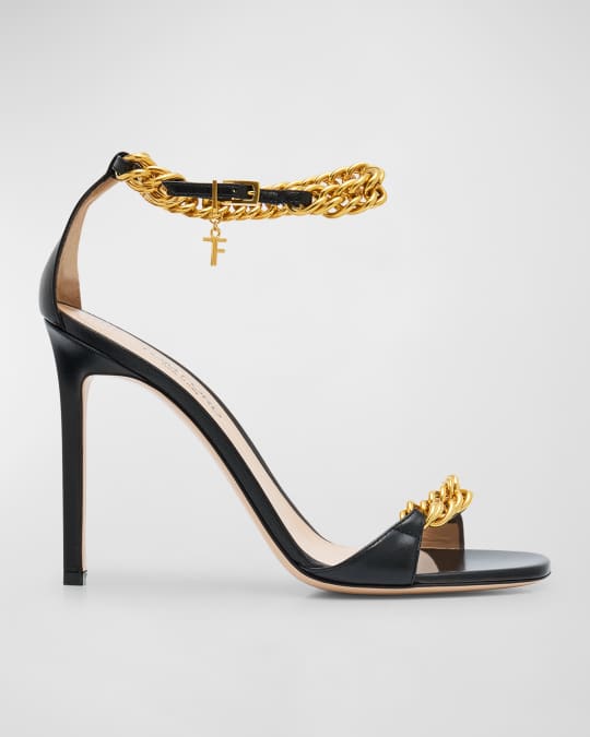 TOM FORD【関税送料込&VIP価格】レザー＆チェーンサンダル 85mm TOM FORD Leather Chain Ankle-Strap Stiletto Sandals | Neiman