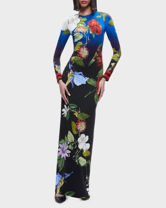 delora floral maxi dress ALICE + OLIVIA Delora Long Sleeve Crew Neck Maxi Dress